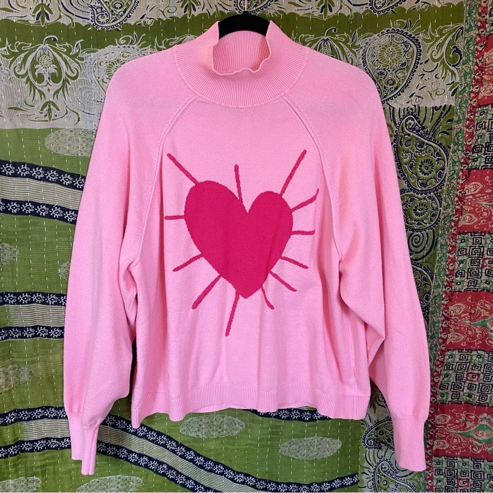 XOKR Kerri Rosenthal Pink Heart Mock Neck Sweater Size Large